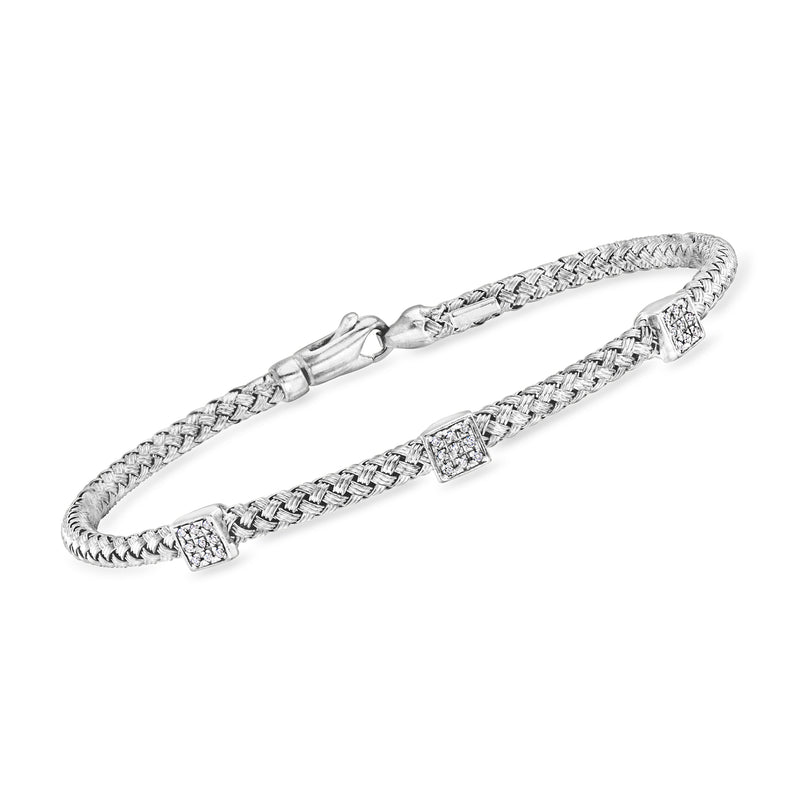 14kt white gold braided bracelet with diamond cluster stations