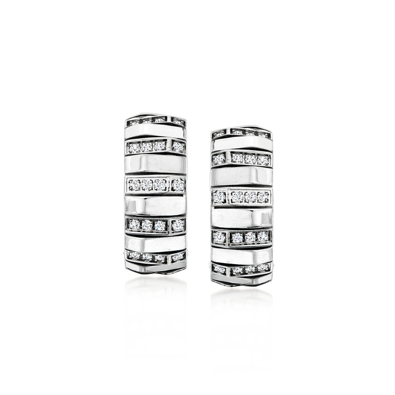 18kt white gold hoop earrings with baguette diamond rows