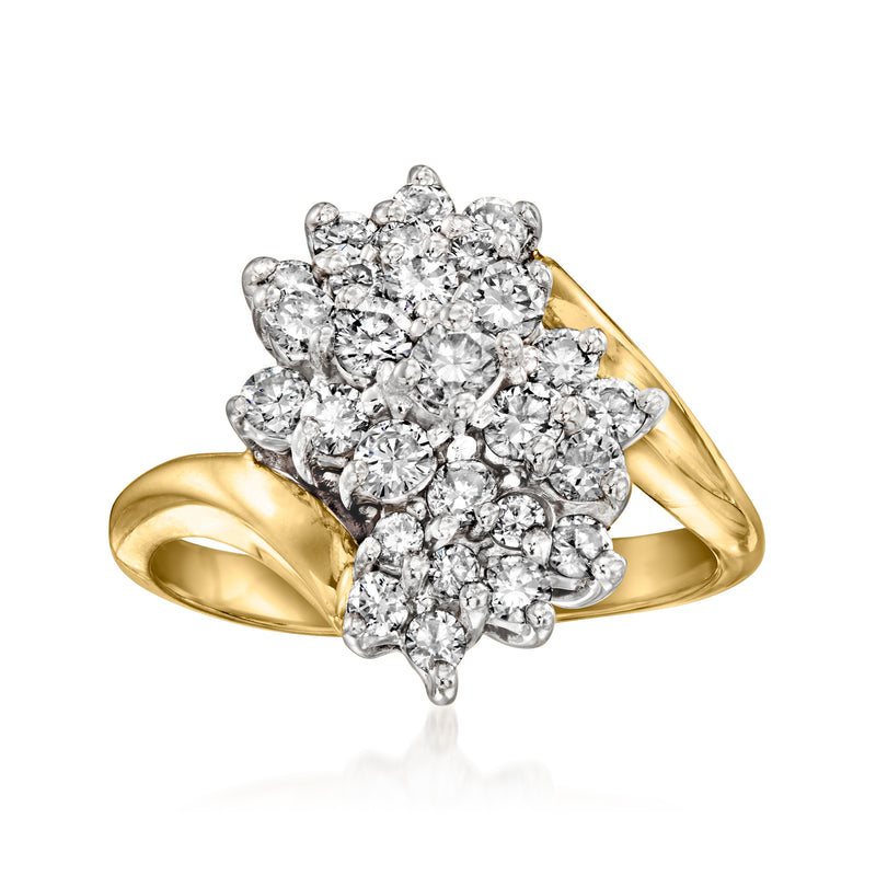 Vintage 14kt yellow gold diamond cluster ring with round-cut stone cluster
