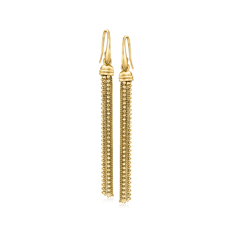 Gold drop earrings with bead chain tassels and earwire hooks
