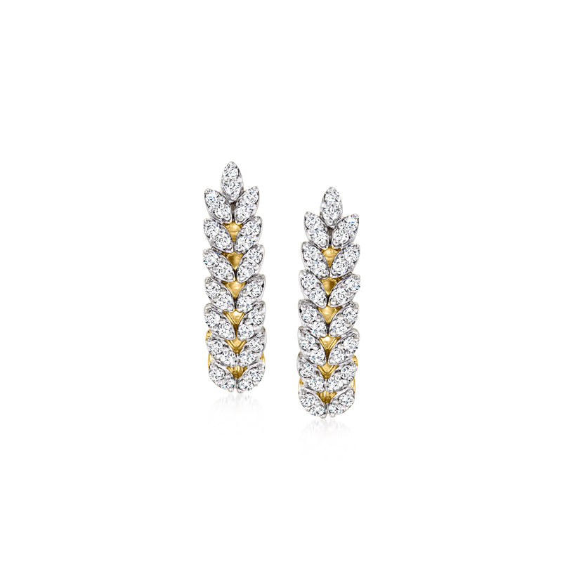 Vintage diamond cluster post earrings in 14kt yellow gold, linked marquise drops