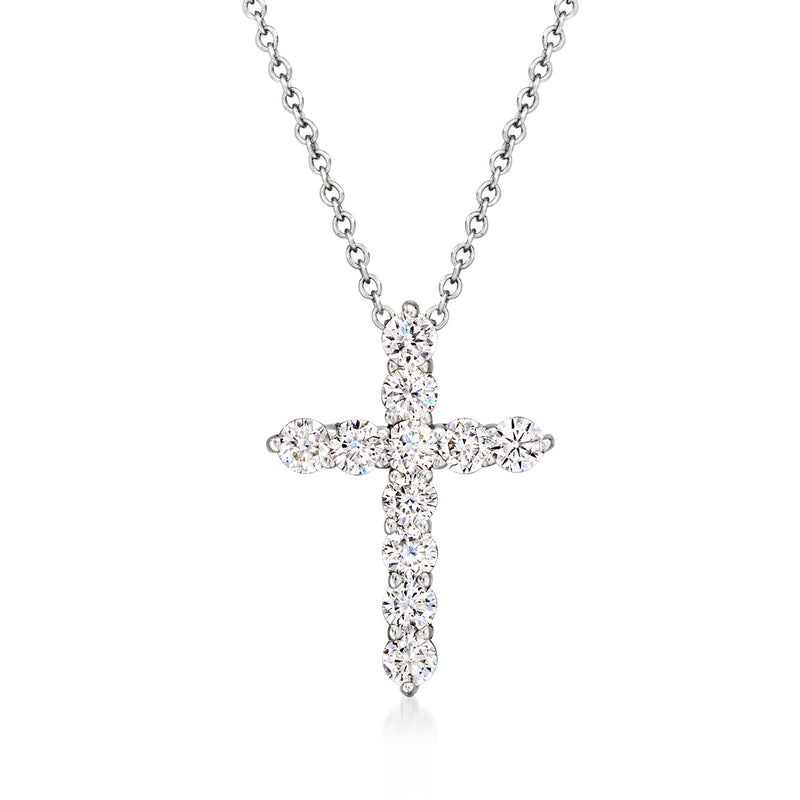 Diamond cross pendant necklace in 14kt white gold with round lab-grown stones