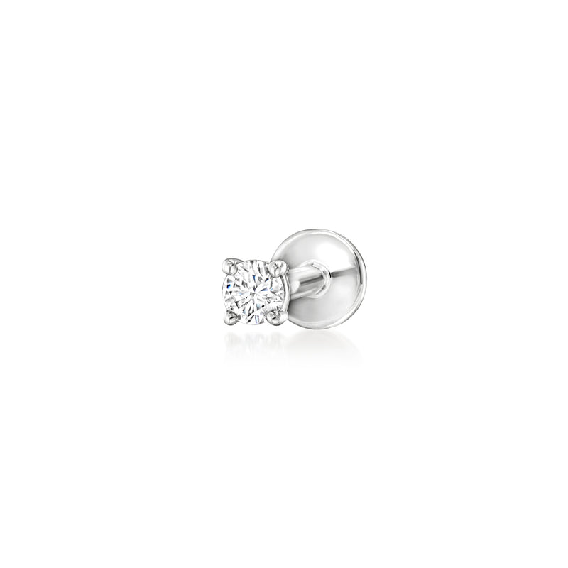 14kt white gold lab-grown diamond stud earrings, round solitaire with flat backs