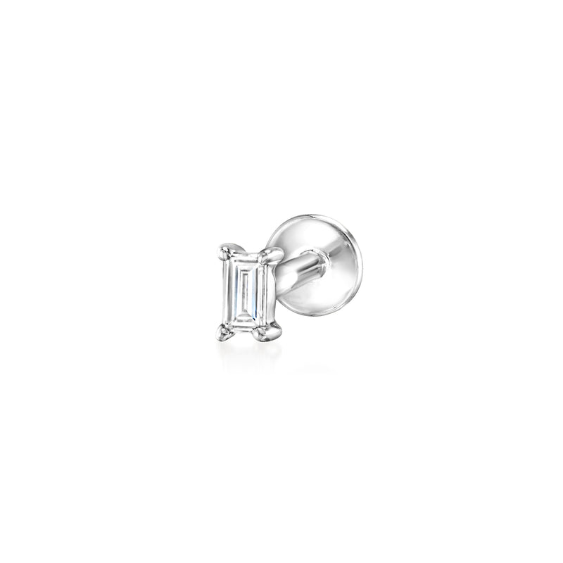14kt white gold lab-grown diamond stud earrings, square-cut baguette stones