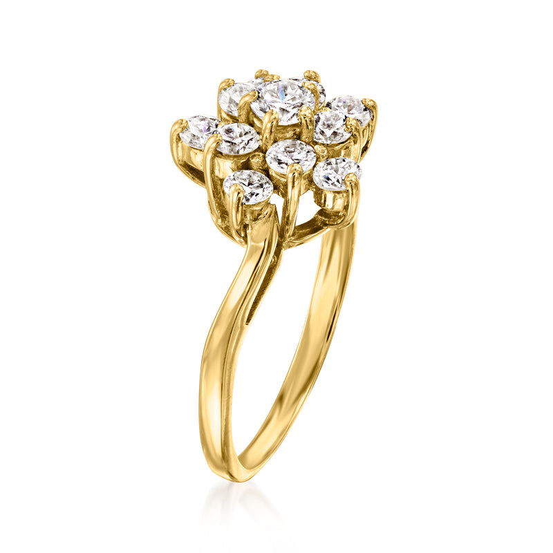 Diamond cluster ring with prong-set round stones in 14kt yellow gold