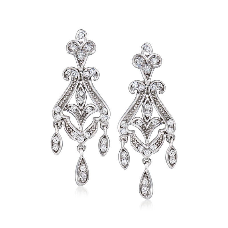 Vintage diamond chandelier earrings with floral accents, in 14kt white gold