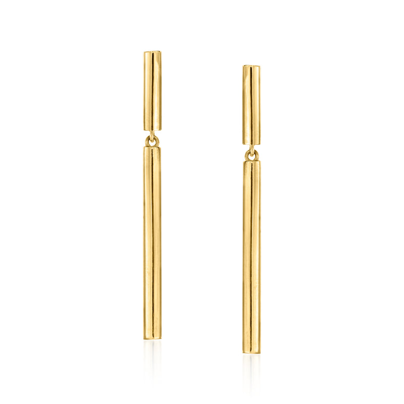 10k yellow gold linear bar drop earrings, two vertical bars