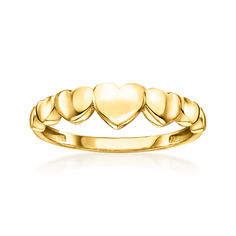 Gold over sterling graduated heart ring with three heart-shaped links, polished finish