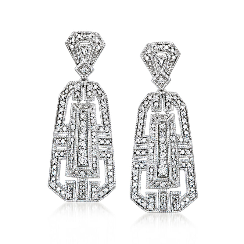 Sterling silver vintage-style diamond drop earrings