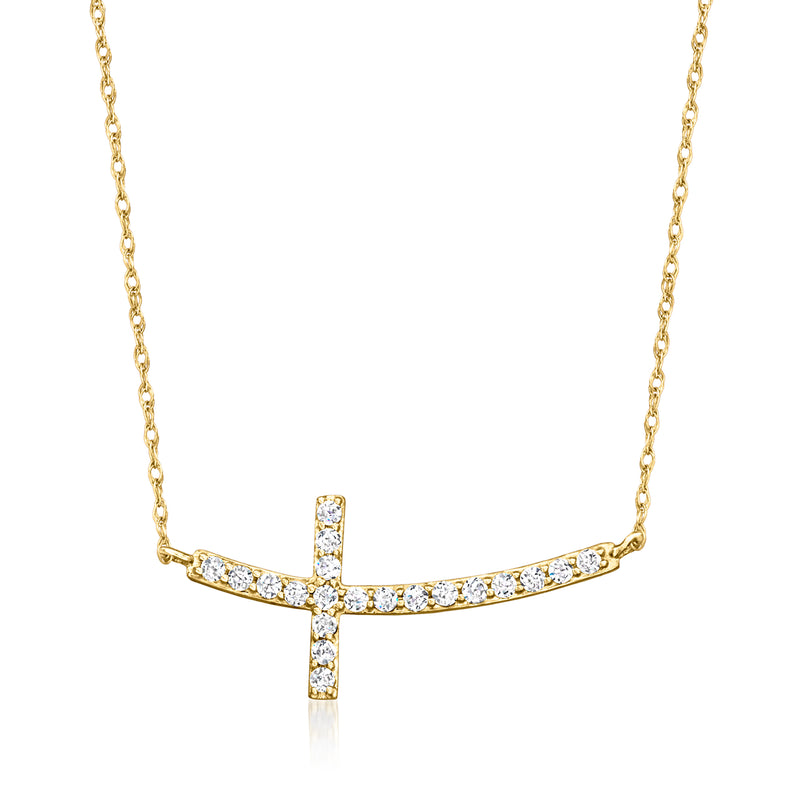10kt yellow gold diamond sideways cross necklace on fine chain
