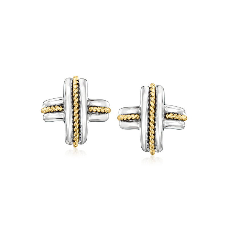 Vintage sterling silver and 18kt yellow gold X stud earrings with rope detail