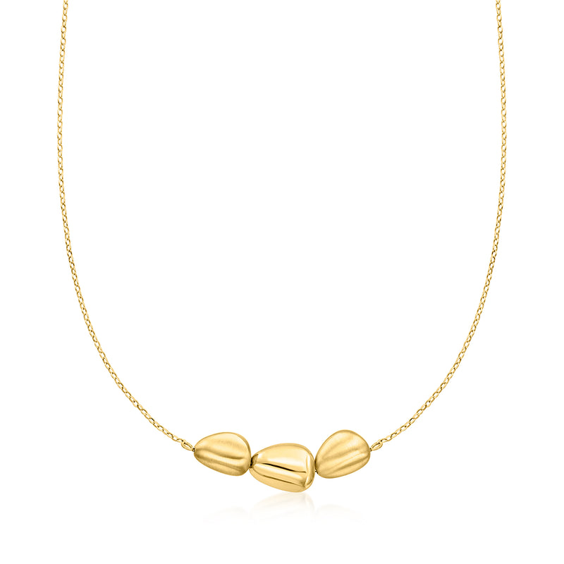 Italian 14kt yellow gold three-bead necklace with organic-shaped beads