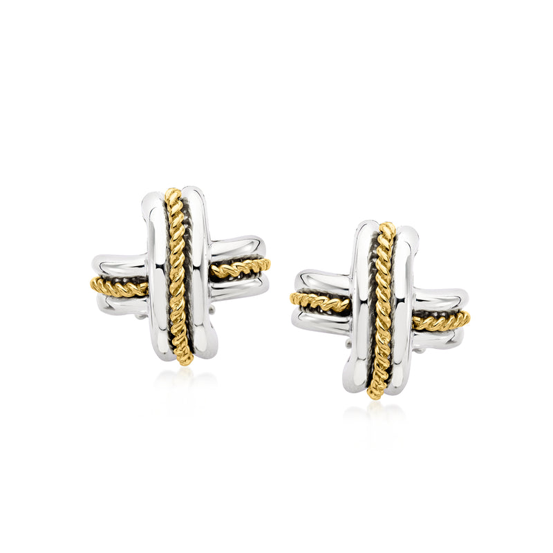 Clip-on X earrings in sterling silver with 18kt yellow gold detail
