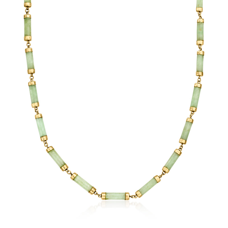 Vintage jade link necklace in 14kt yellow gold with rectangular light green stone links