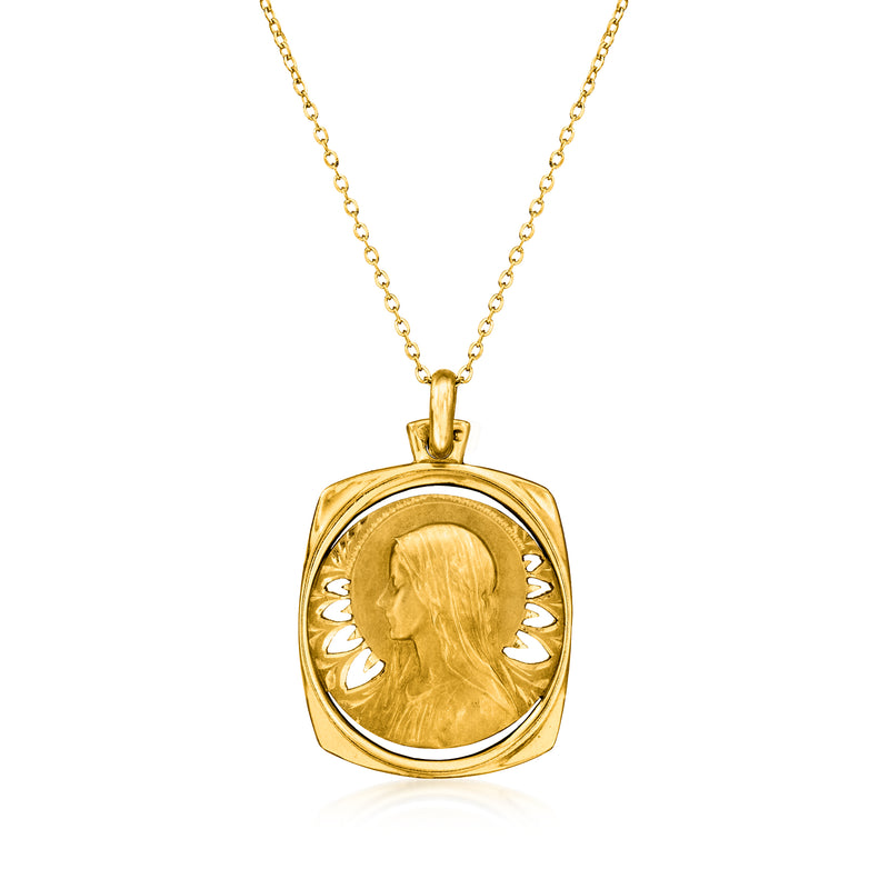 Vintage yellow gold Virgin Mary oval pendant necklace on a gold chain