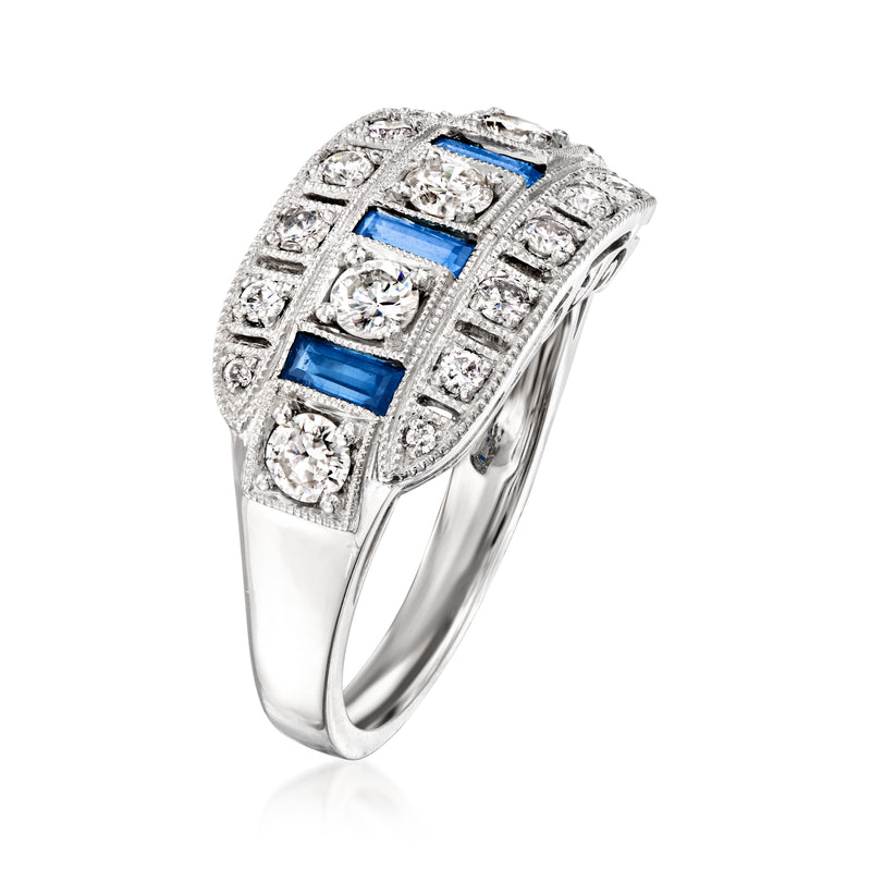 Vintage platinum ring with diamonds and blue sapphires