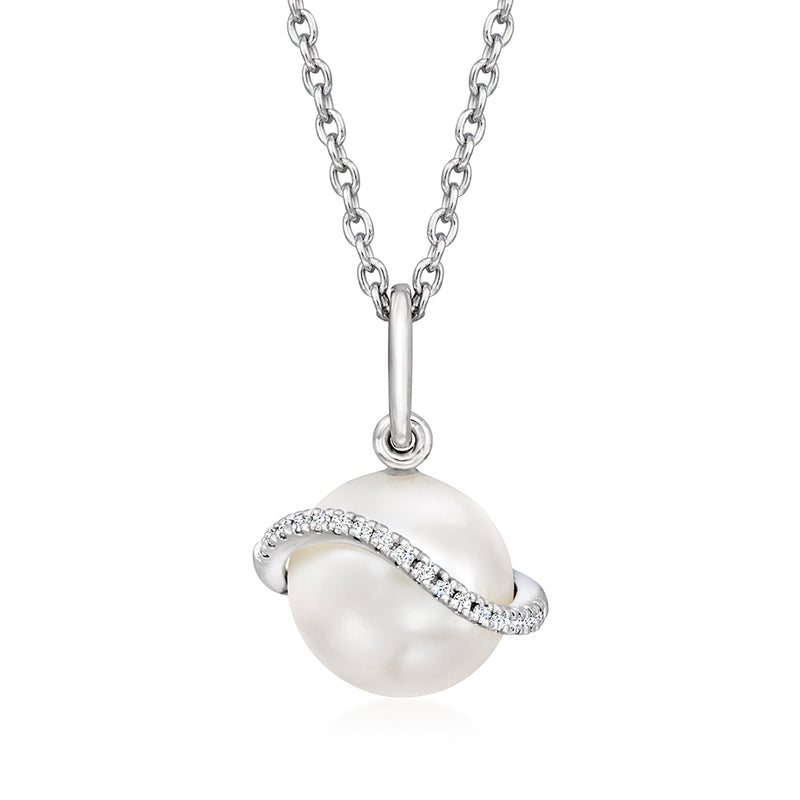 Pearl pendant necklace with diamond-accent sterling silver setting