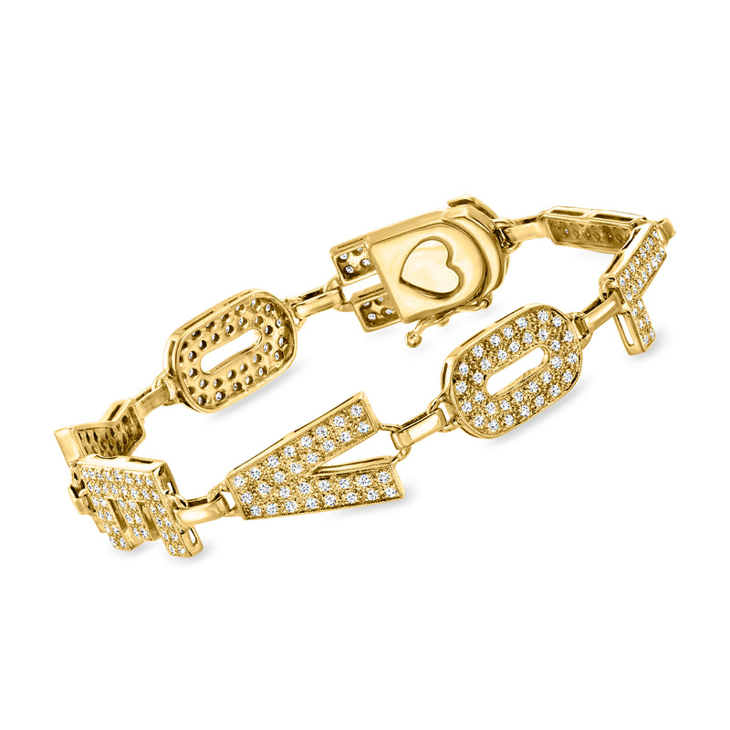 18k yellow gold diamond bracelet with heart and love-you letter links