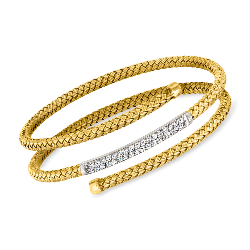 Two-tone gold diamond wrap bracelet with braided links and oval pave center bar