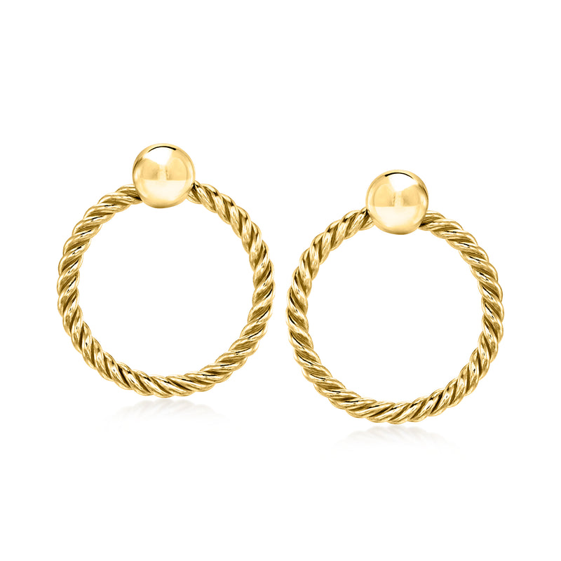 Gold-tone roped hoop doorknocker drop earrings with round top caps