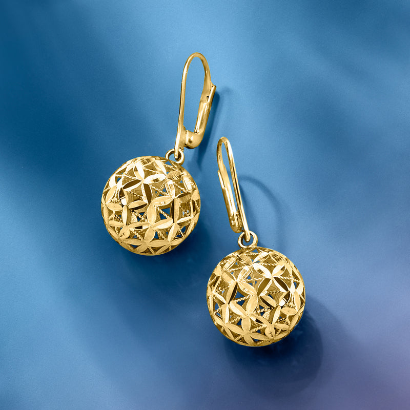 Gold-tone textured ball drop earrings with leverback clasps