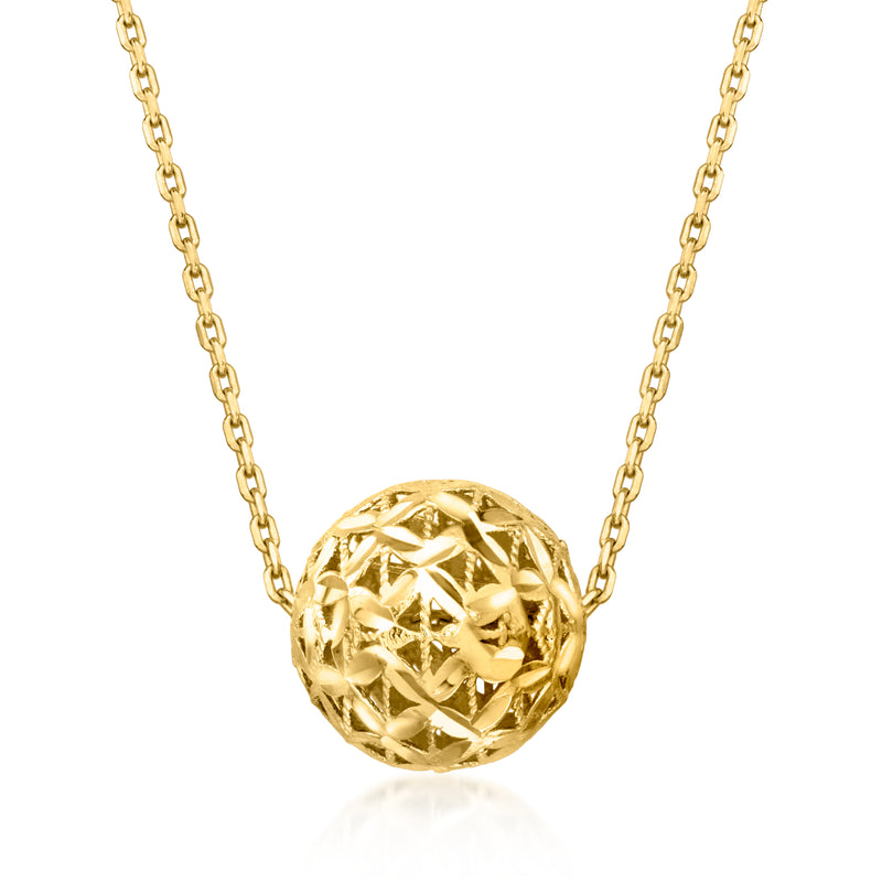 Gold over sterling diamond-cut ball necklace with round textured pendant and link chain