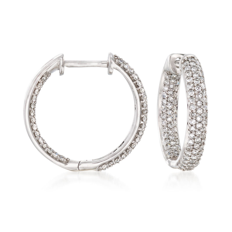 Pave diamond inside-outside hoop earrings in 14kt white gold
