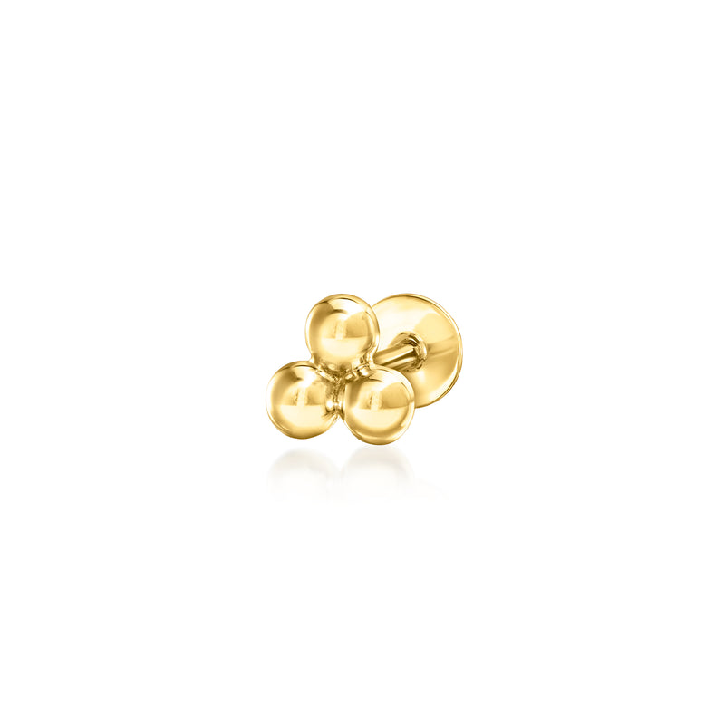 14kt yellow gold trio bead flat-back stud earring