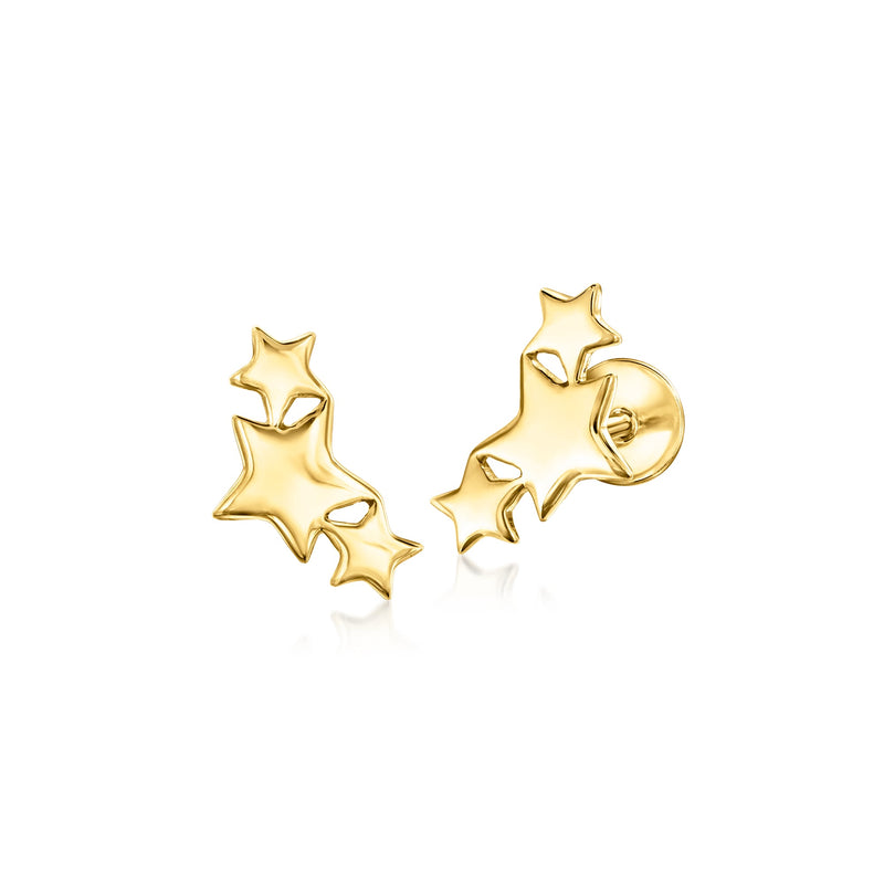 14kt yellow gold star stud earrings with flat-back posts, star cluster