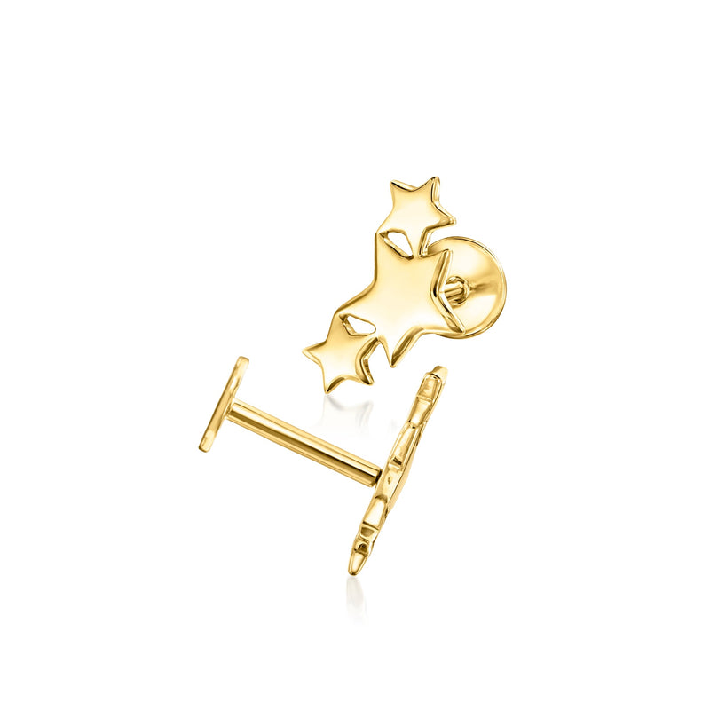 14kt yellow gold star stud earrings with flat-back backing and post