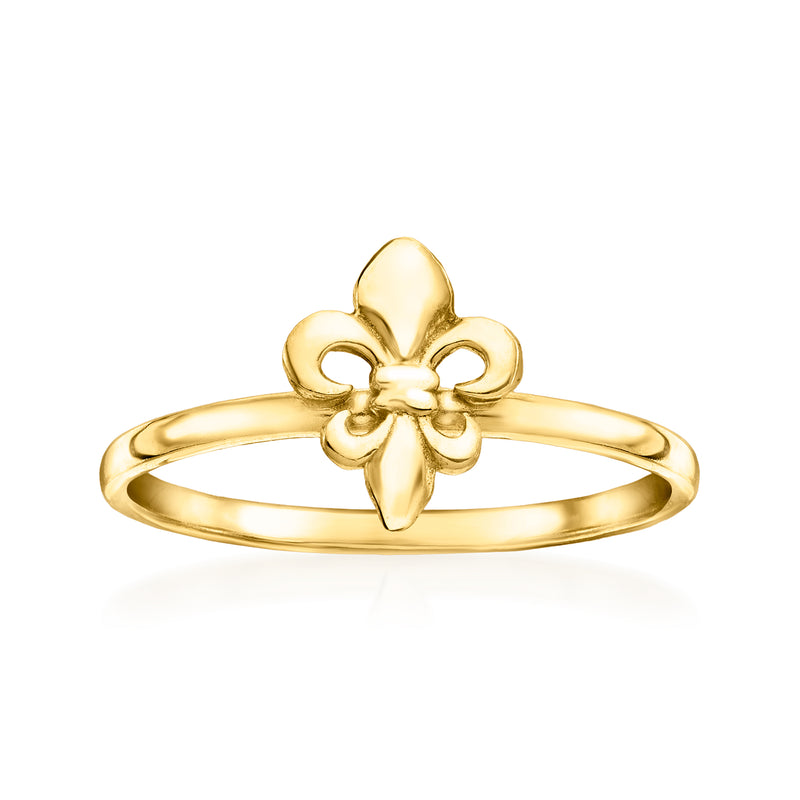10kt yellow gold fleur-de-lis ring with central flower motif