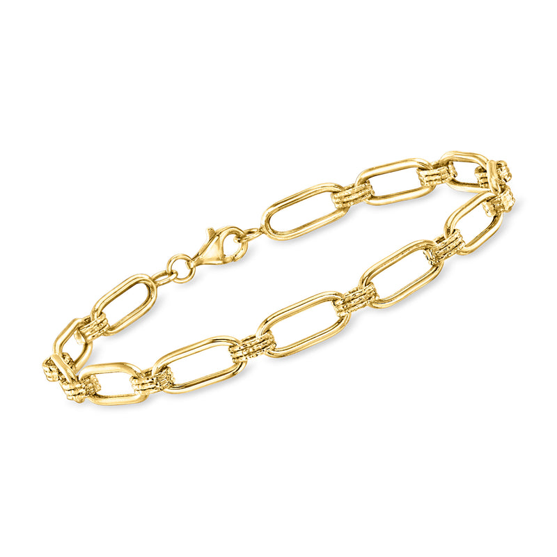 10kt yellow gold paper clip link bracelet with interlocking oval chain links