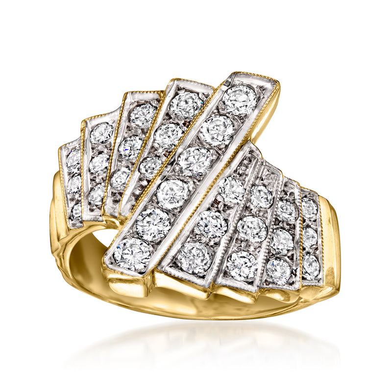 Twisted diamond ring in yellow gold with five rectangular diamond panels