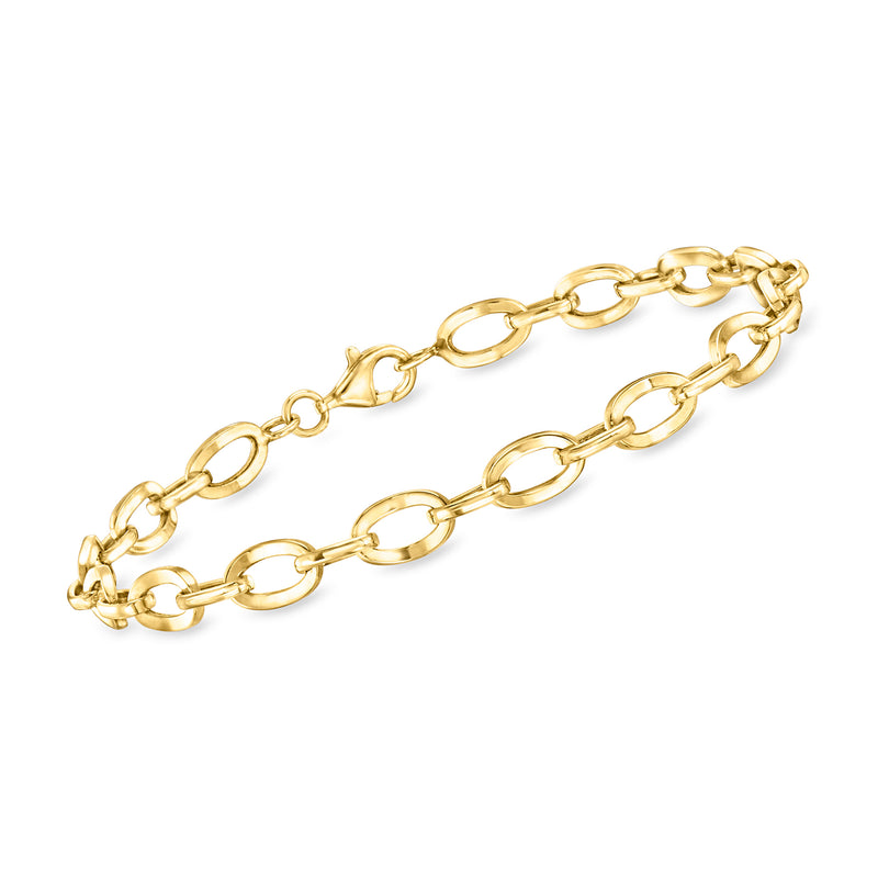 10kt yellow gold flat oval-link bracelet with polished oval links