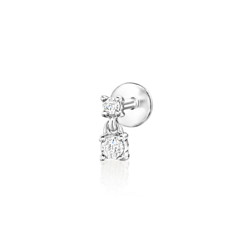 Sterling silver two-stone diamond flat-back stud earring with post back