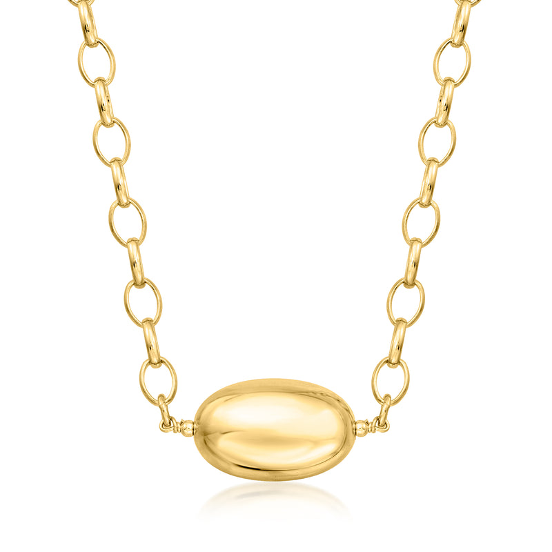 Gold-tone oval centerpiece link necklace with polished oval pendant at center