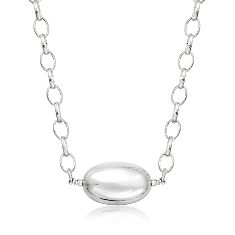 Sterling silver oval centerpiece pendant necklace with linked oval chain