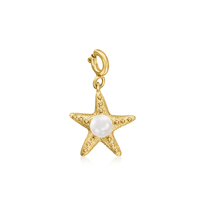 Starfish charm in 18kt gold over sterling with cultured pearl