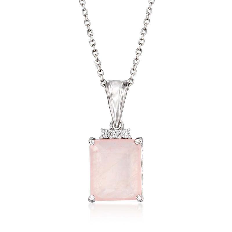 Sterling silver pendant necklace with square rose quartz and white topaz accents