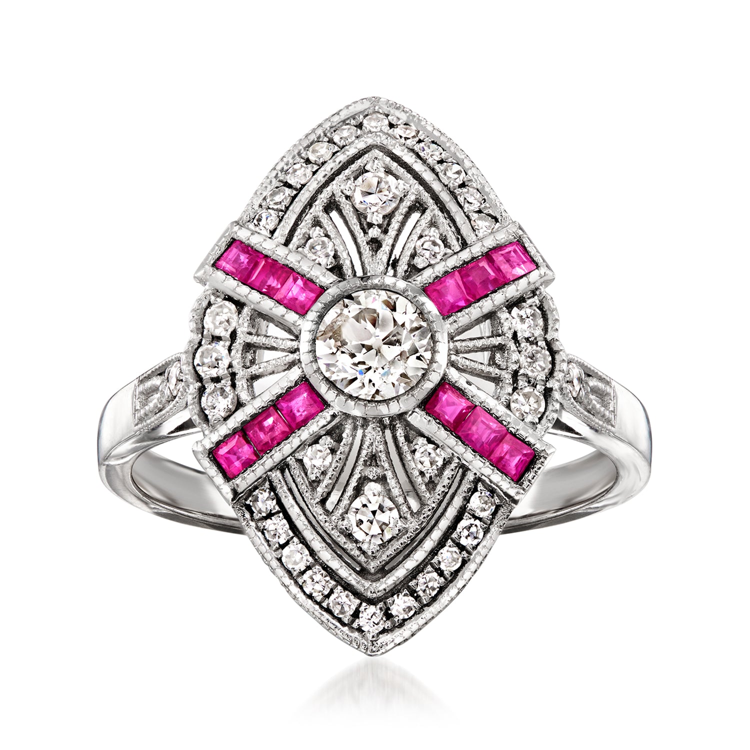 C. 1980 Vintage .51 ct. t.w. Diamond and .28 ct. t.w. Ruby Ring in Platinum