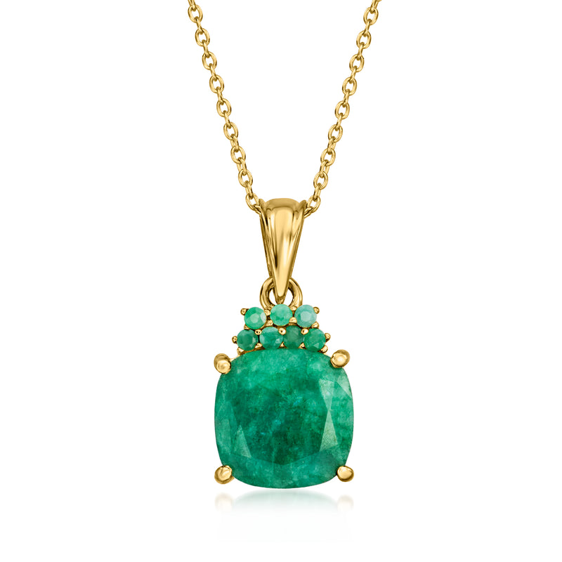 Gold-tone emerald pendant necklace with oval green stone and small green accents