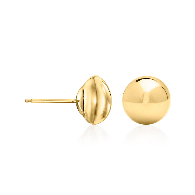 10kt yellow gold flat ball stud earrings with round domed face