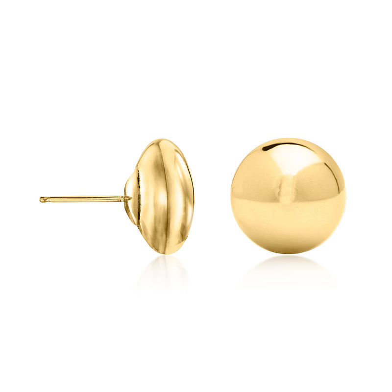 10kt yellow gold flat ball stud earrings, round polished discs