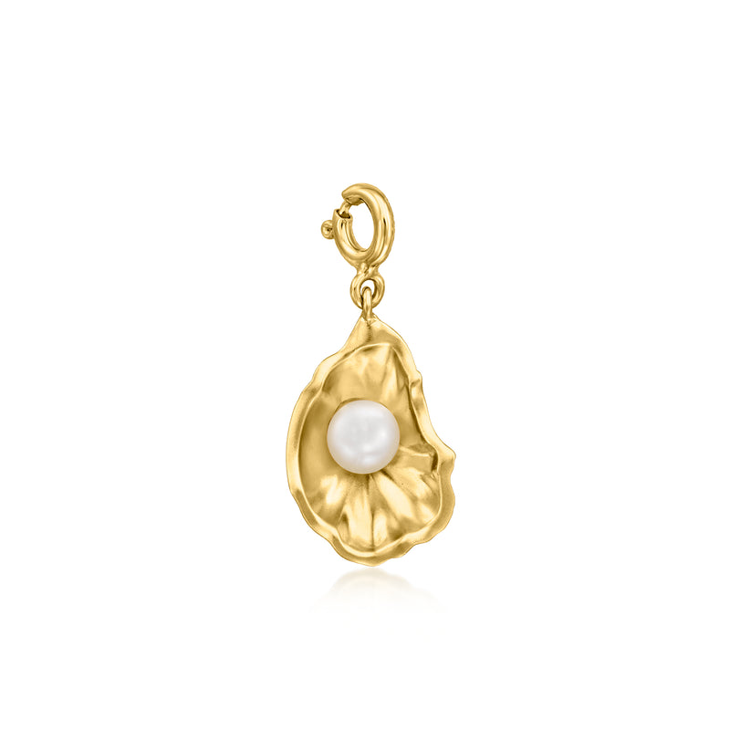 Gold pearl oyster-shell charm with round cultured pearl drop, bail loop top