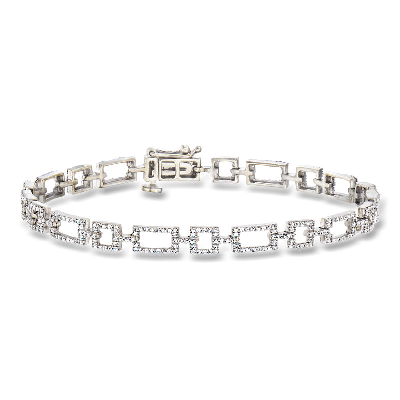 Vintage diamond geometric-link bracelet in 14kt white gold with rectangular openwork links