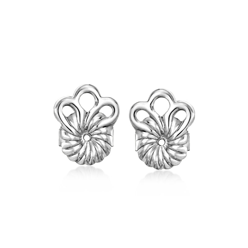 14kt white gold floral earring backings with circular center and top loop