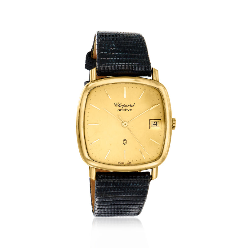 Vintage Chopard 18kt yellow gold wristwatch with black leather strap