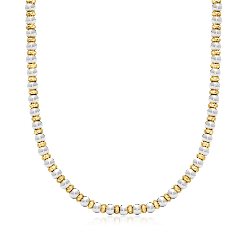 Sterling silver and gold bead necklace with alternating round beads