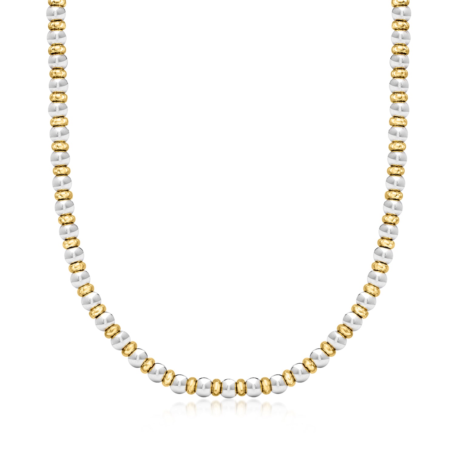 Italian Sterling Silver and 22kt Gold Over Sterling Bead Necklace