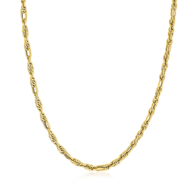 Twisted-link yellow gold necklace chain with interlocking oval links